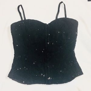 Black Sequin Bustier Top